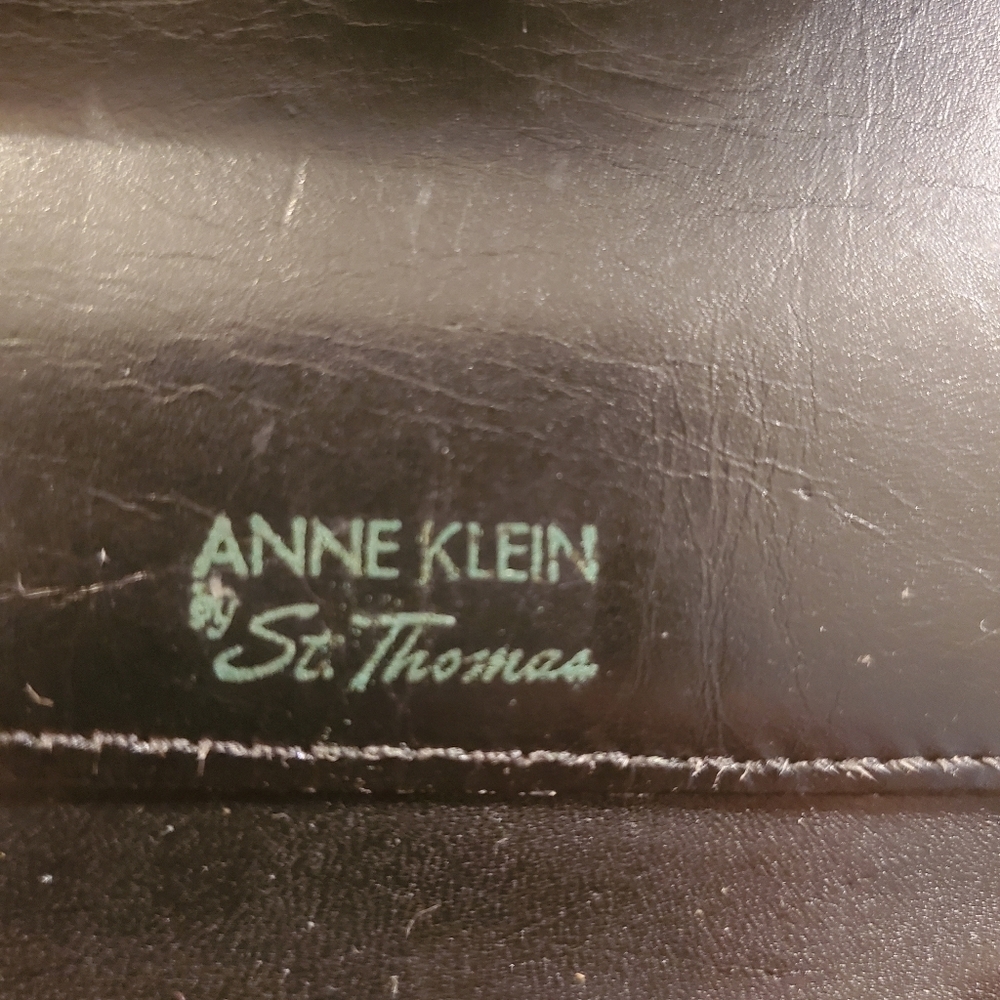 Vintage Anne Klein By St Thomas Calf Leather Black Green Wallet Card Case - Picture 6 of 8
